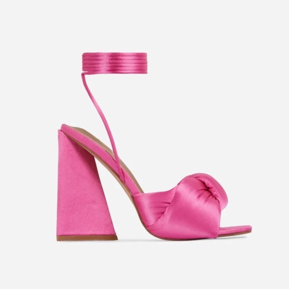 Hot Pink Lace Up Chunky Wedge Heel